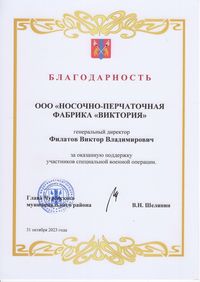 Благодарность за поддержку участников СВО 2023 (Чудовский муниципальный район)
